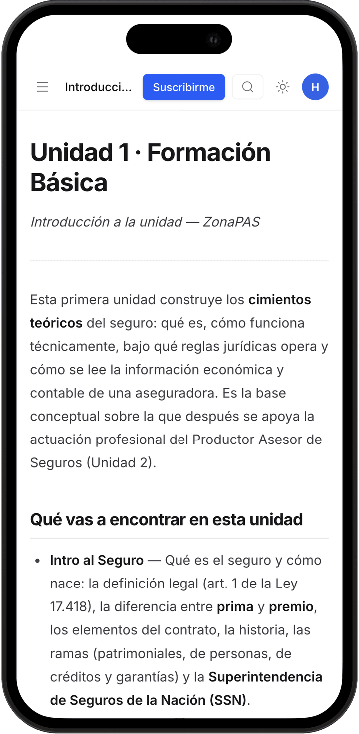 Un resumen de ZonaPAS abierto en el teléfono